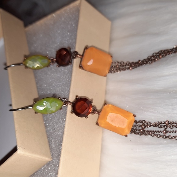 Dangly BOHO chain fringe fashion earrings faux stones - Picture 1 of 8